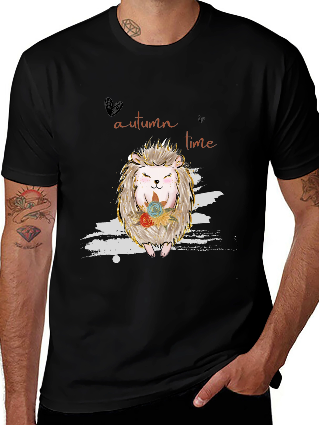 Variant 17 of Autumn Time Hedgehog Graphic Tee - Black