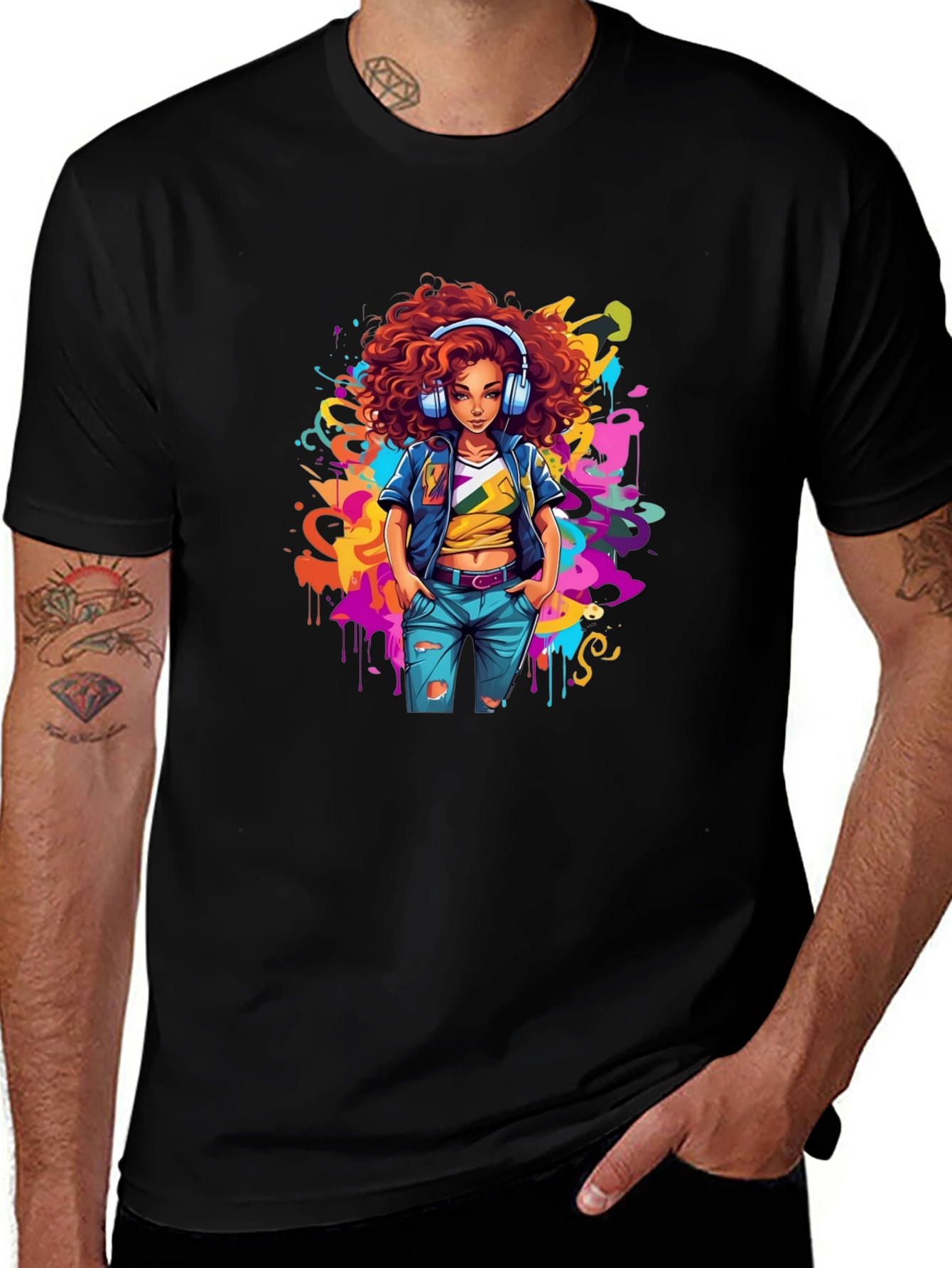 Variant 28 of Graphic Tee - Girl with Headphones Art T-Shirt