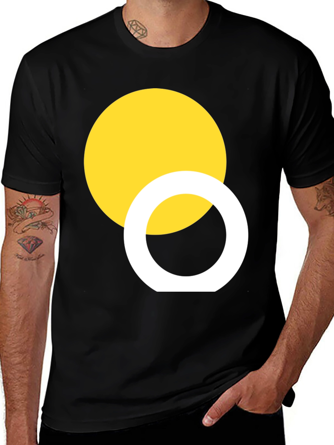 Variant 29 of Geometric Graphic Tee - Yellow Circle & White Ring
