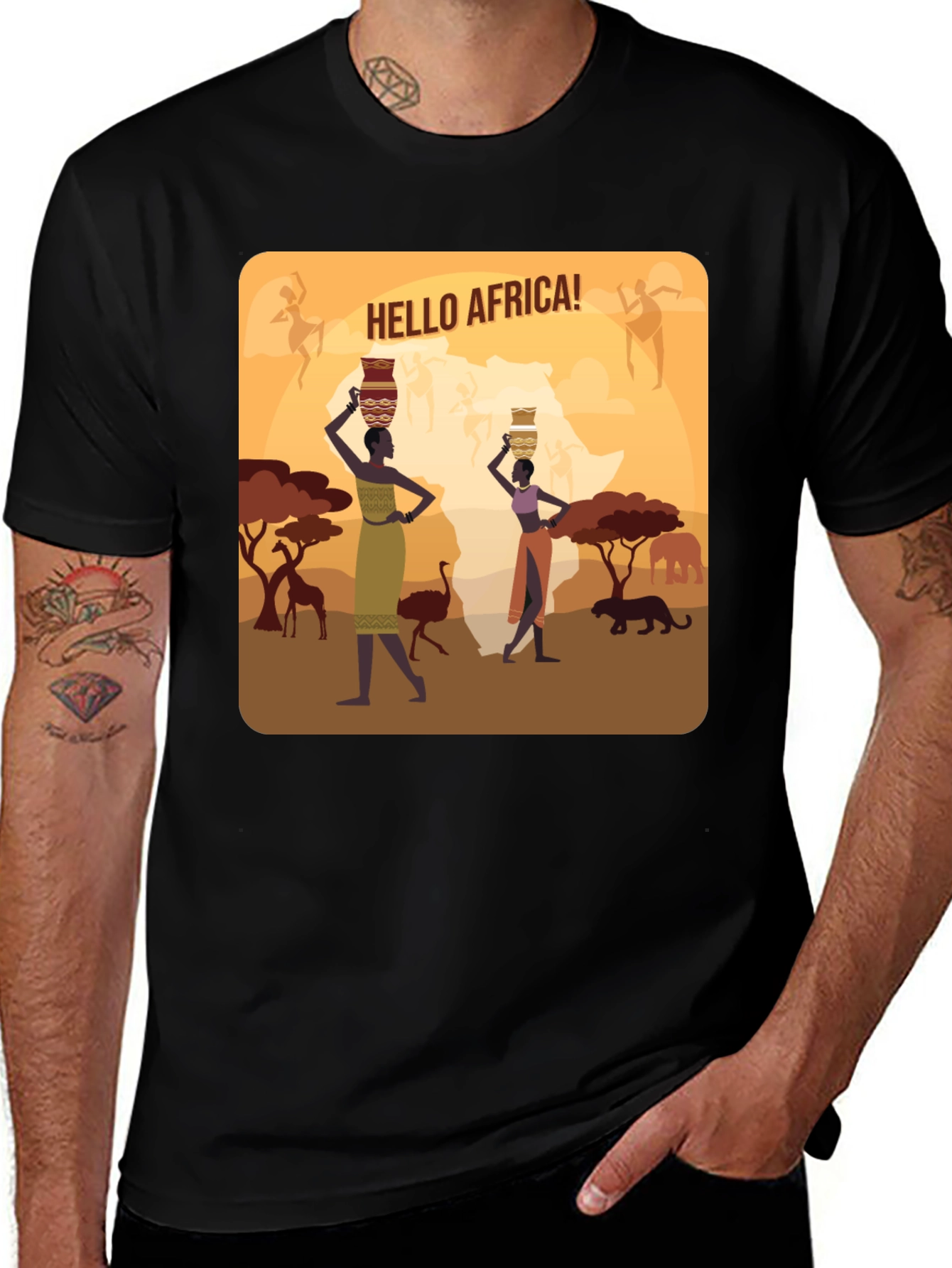 Hello Africa Graphic T-Shirt - Black Cotton Tee