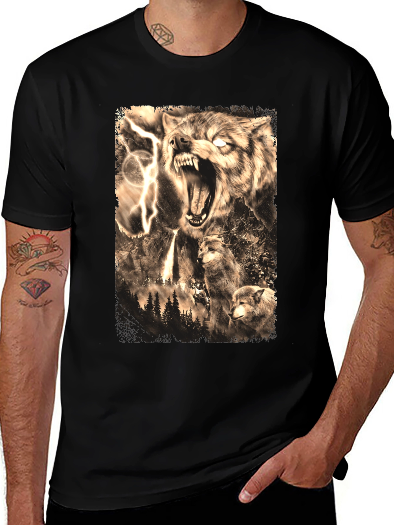 Variant 15 of Wolf Pack Graphic Tee - Black