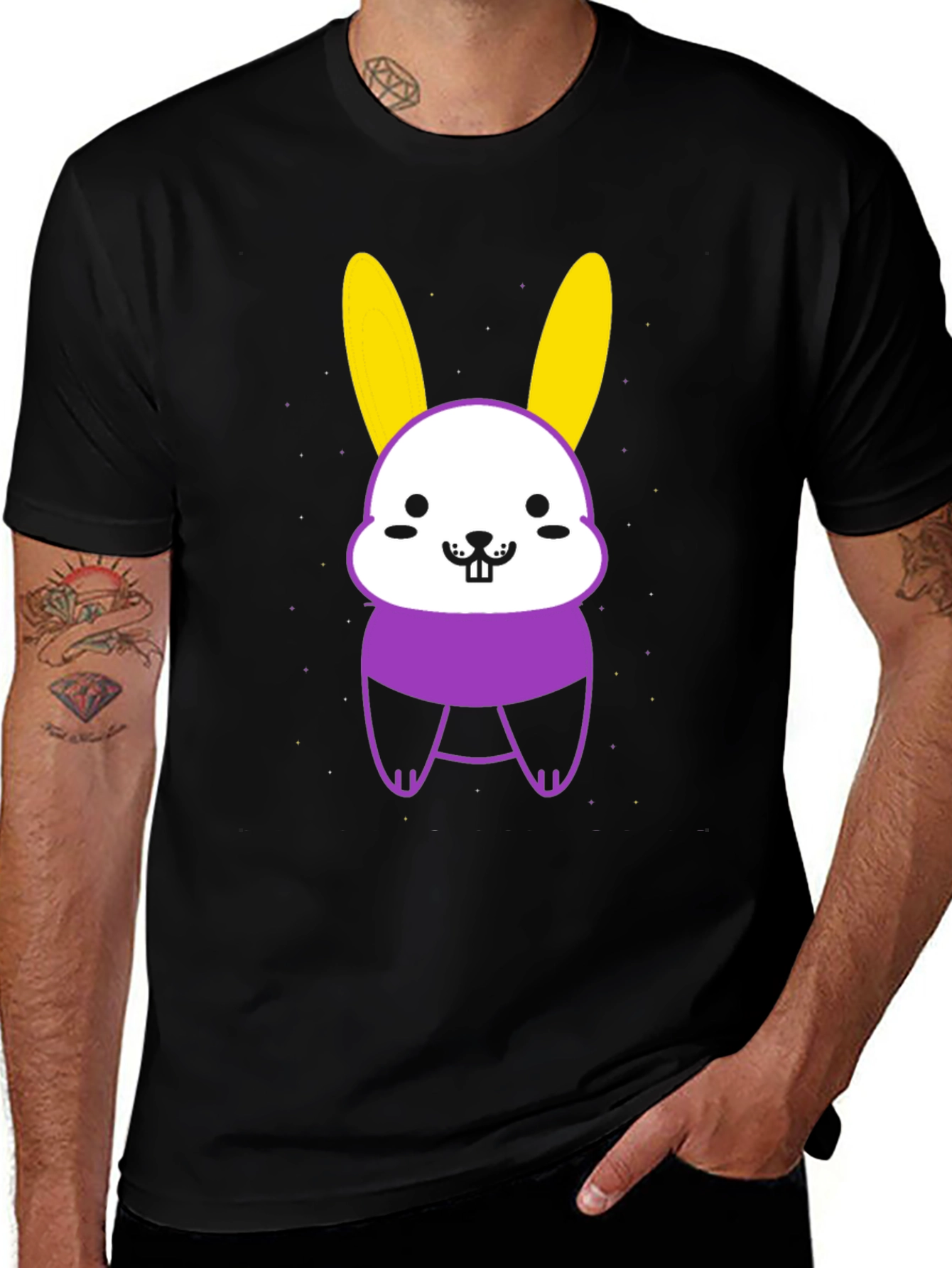 Variant 21 of Cute Bunny Graphic Tee - Black