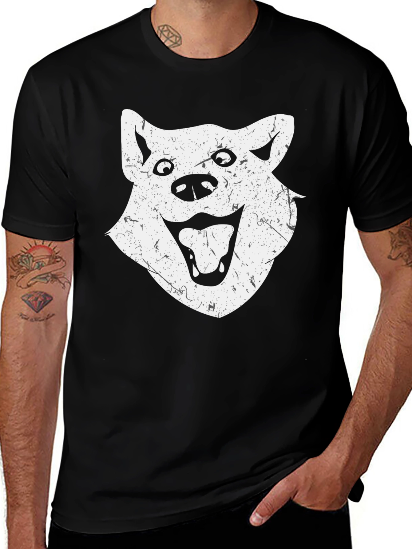 Variant 10 of Men's Graphic Tee - Distressed Dog Face