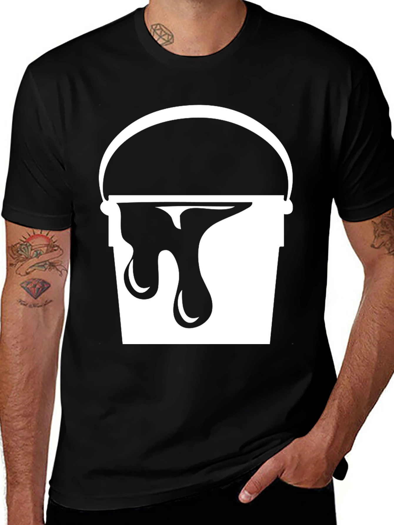 Variant 24 of Paint Bucket Drip Graphic Tee - Trendy Black T-Shirt