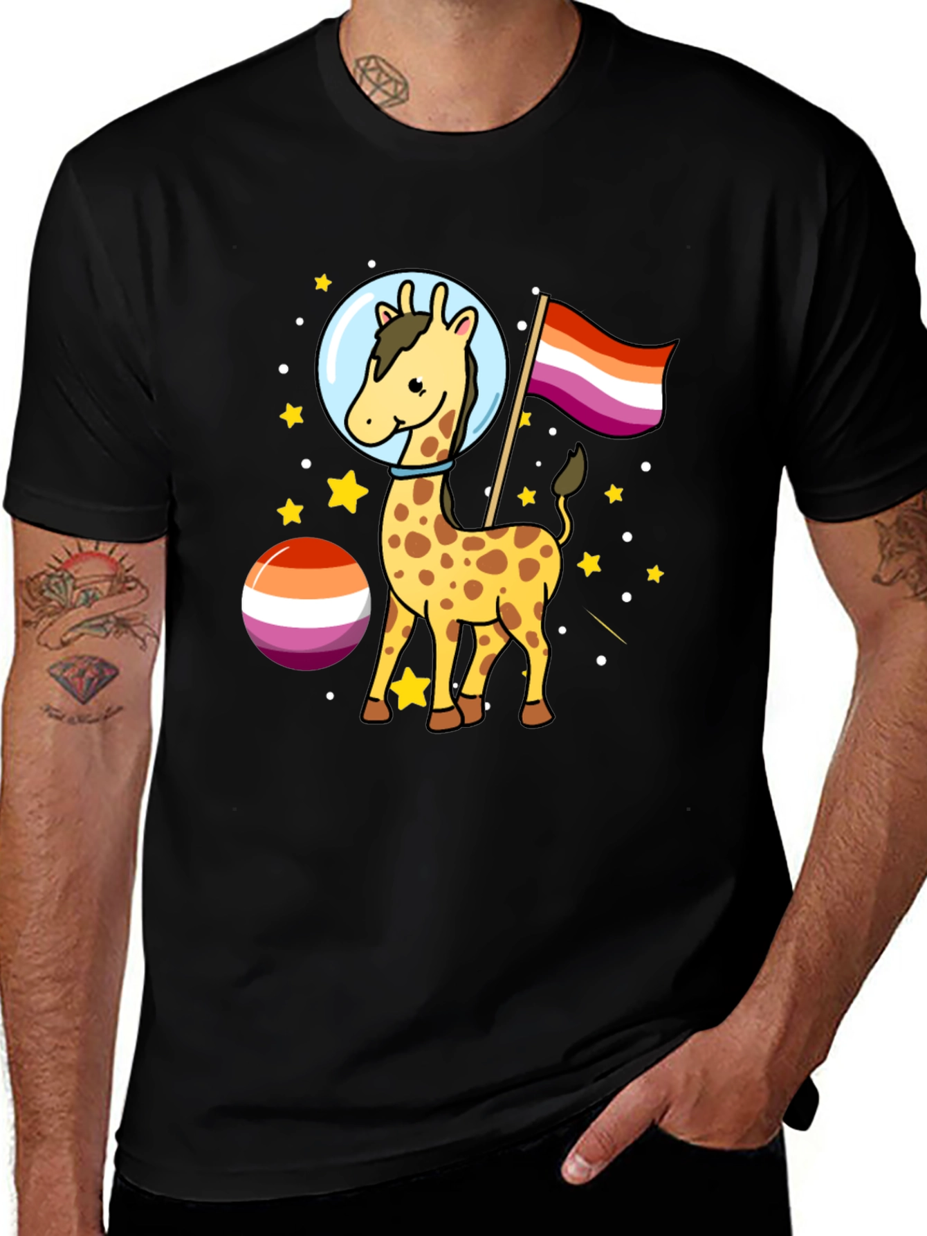 Giraffe in Space Lesbian Pride T-Shirt