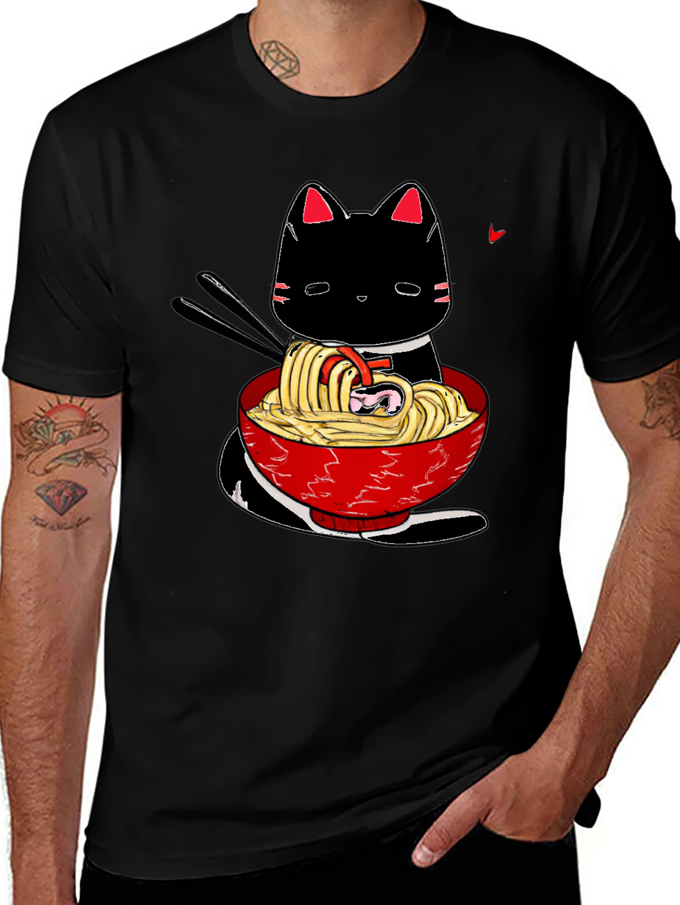Black Ramen Cat Black T-Shirt - Anime Style main image