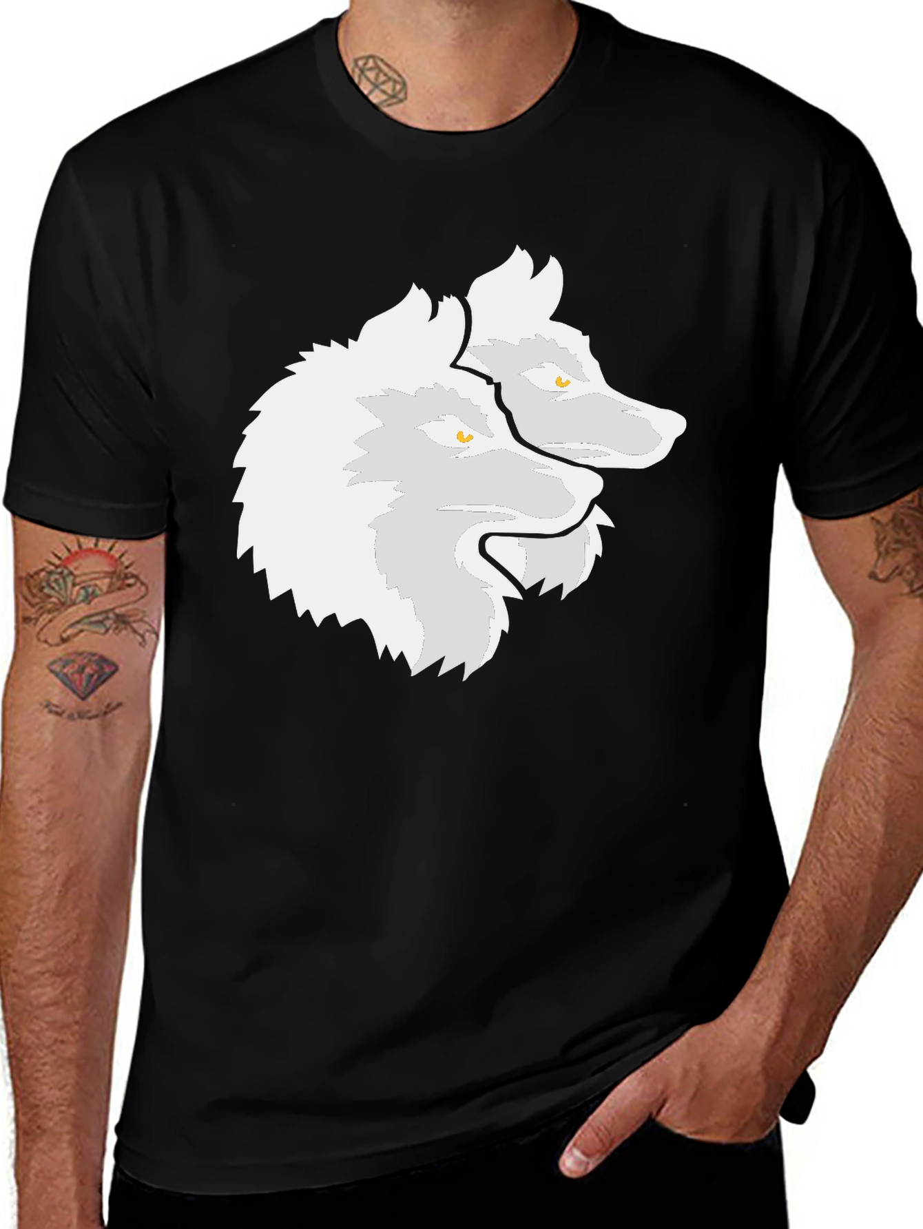 Variant 11 of Two Headed Wolf Graphic Tee - Men's Black T-Shirt
