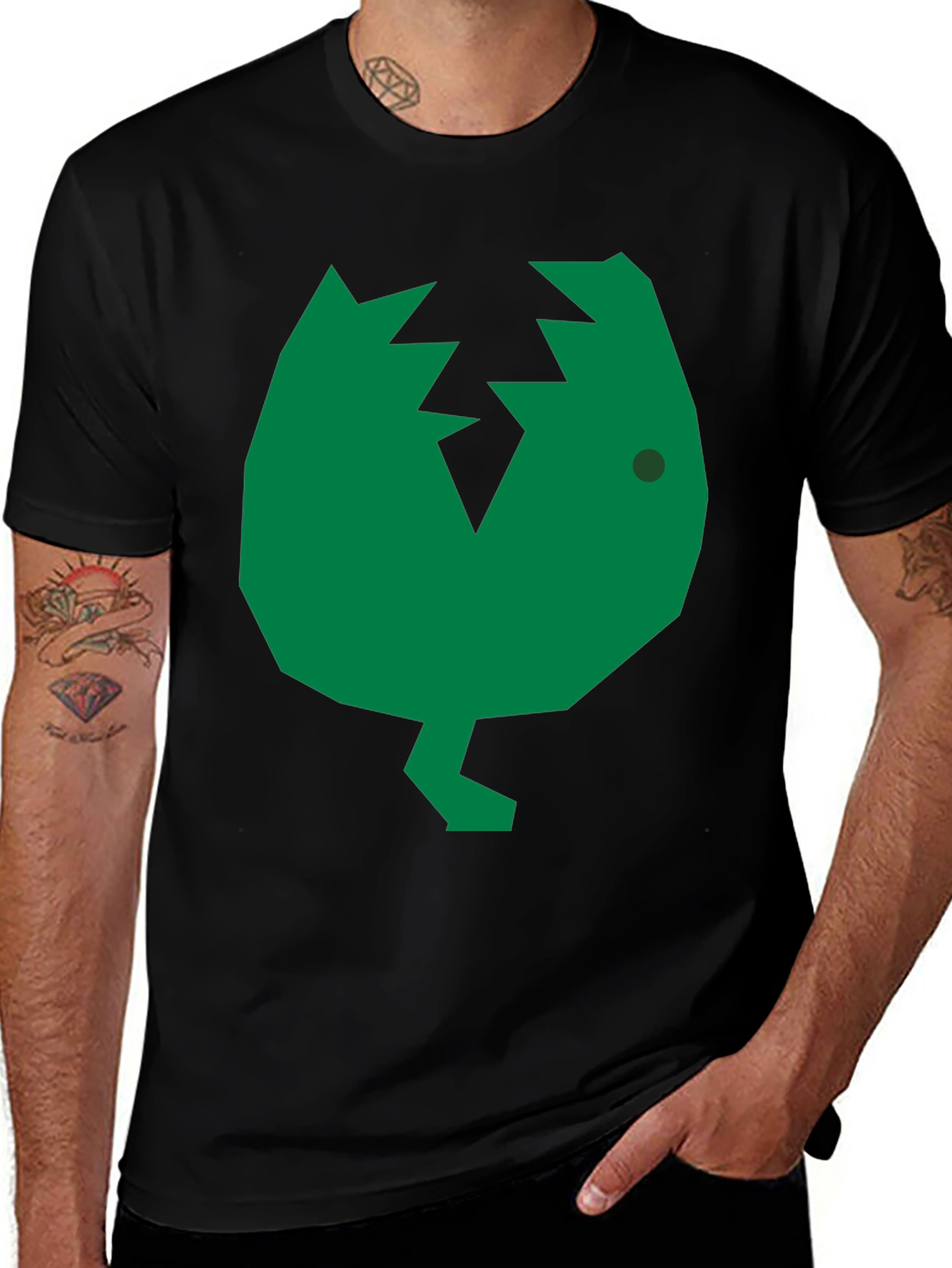 Variant 22 of Cracked Egg T-Shirt - Green Geometric Chick Graphic Tee