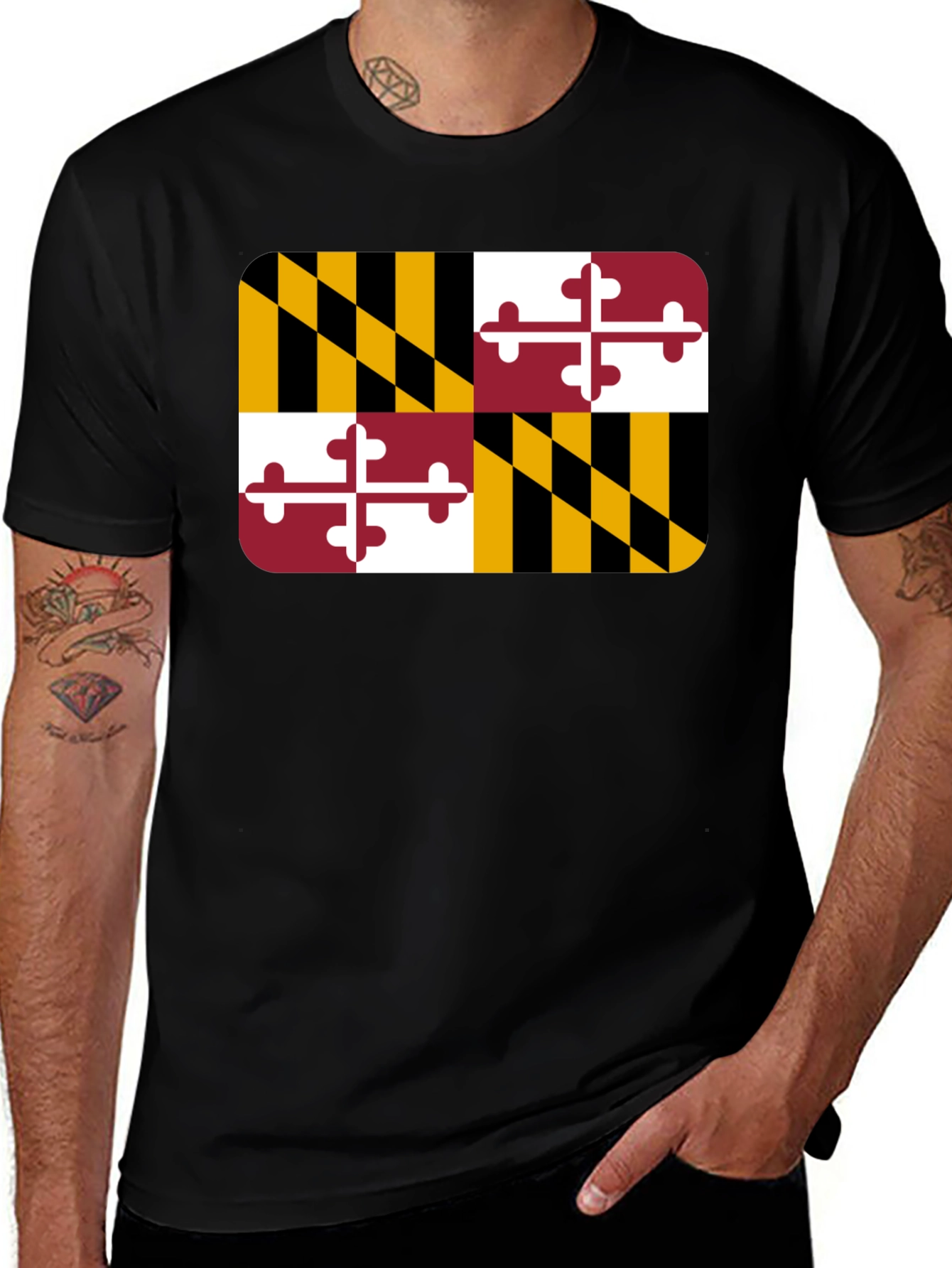 Variant 25 of Maryland Flag T-Shirt - Black Crew Neck Tee