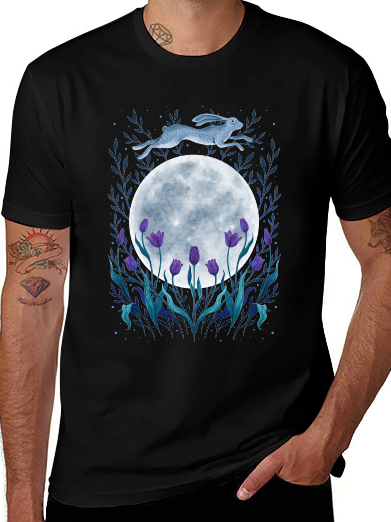 Variant 4 of Moon Hare Tulip Graphic Tee - Unique Design