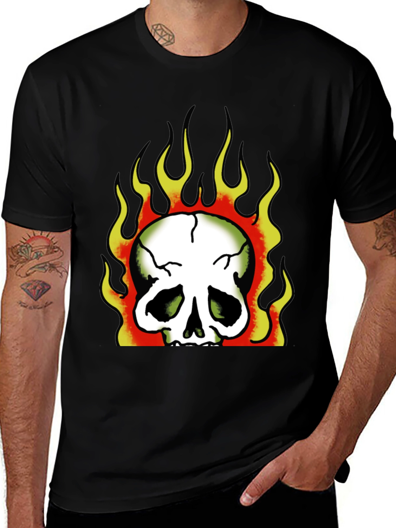 Variant 5 of Flaming Skull Graphic Tee - Black T-Shirt