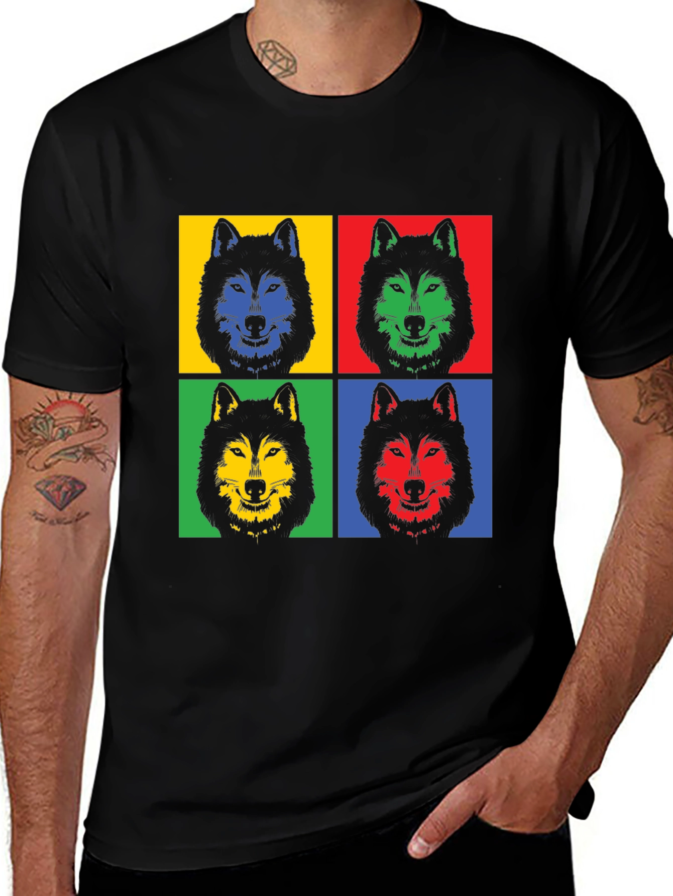 Variant 24 of Pop Art Wolf Graphic Tee - Black