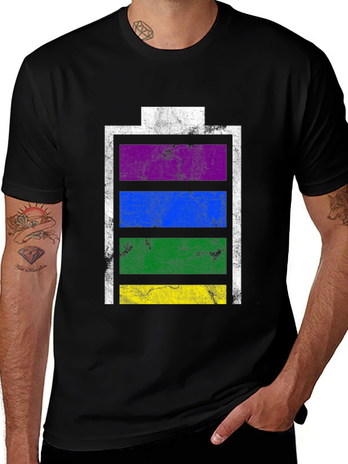 Variant 16 of Vintage Battery Pride T-Shirt - Black Cotton Blend