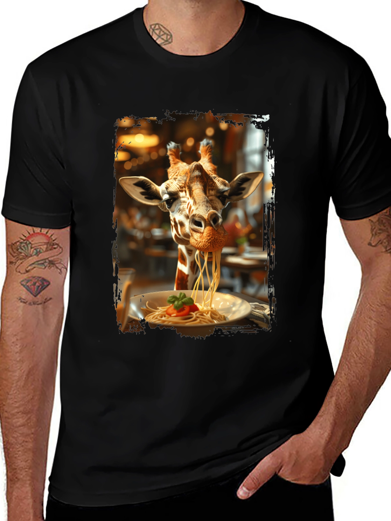 Variant 30 of Giraffe Eating Spaghetti Funny Graphic Tee