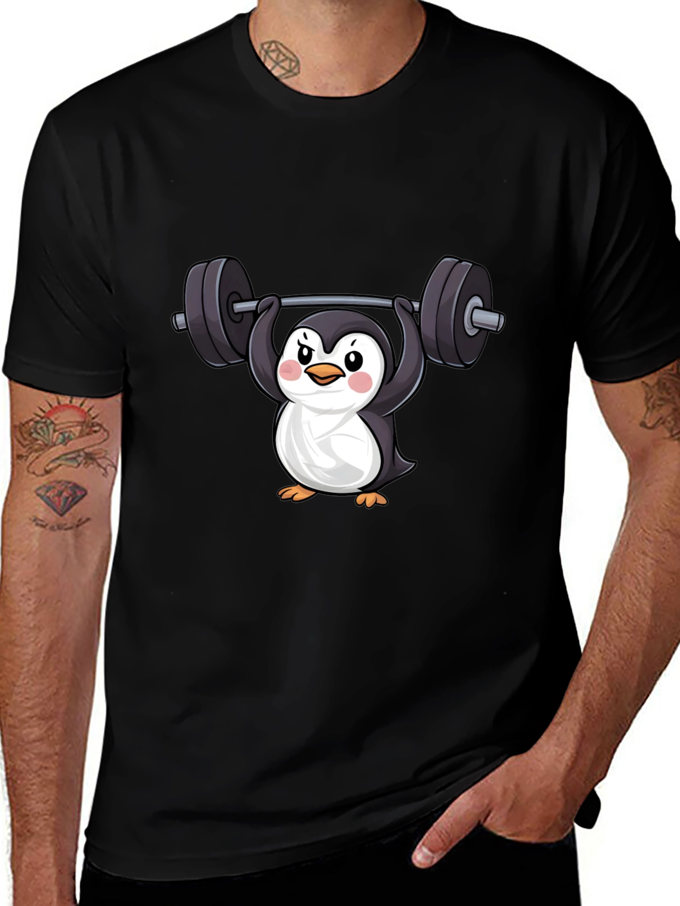Variant 13 of Penguin Lifting Weights Graphic Tee