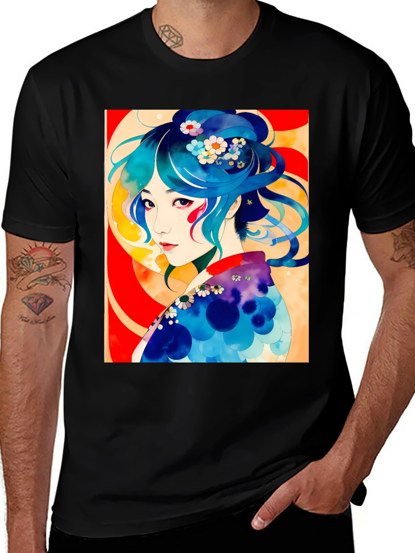 Watercolor Geisha T-Shirt - Artistic Japanese Design
