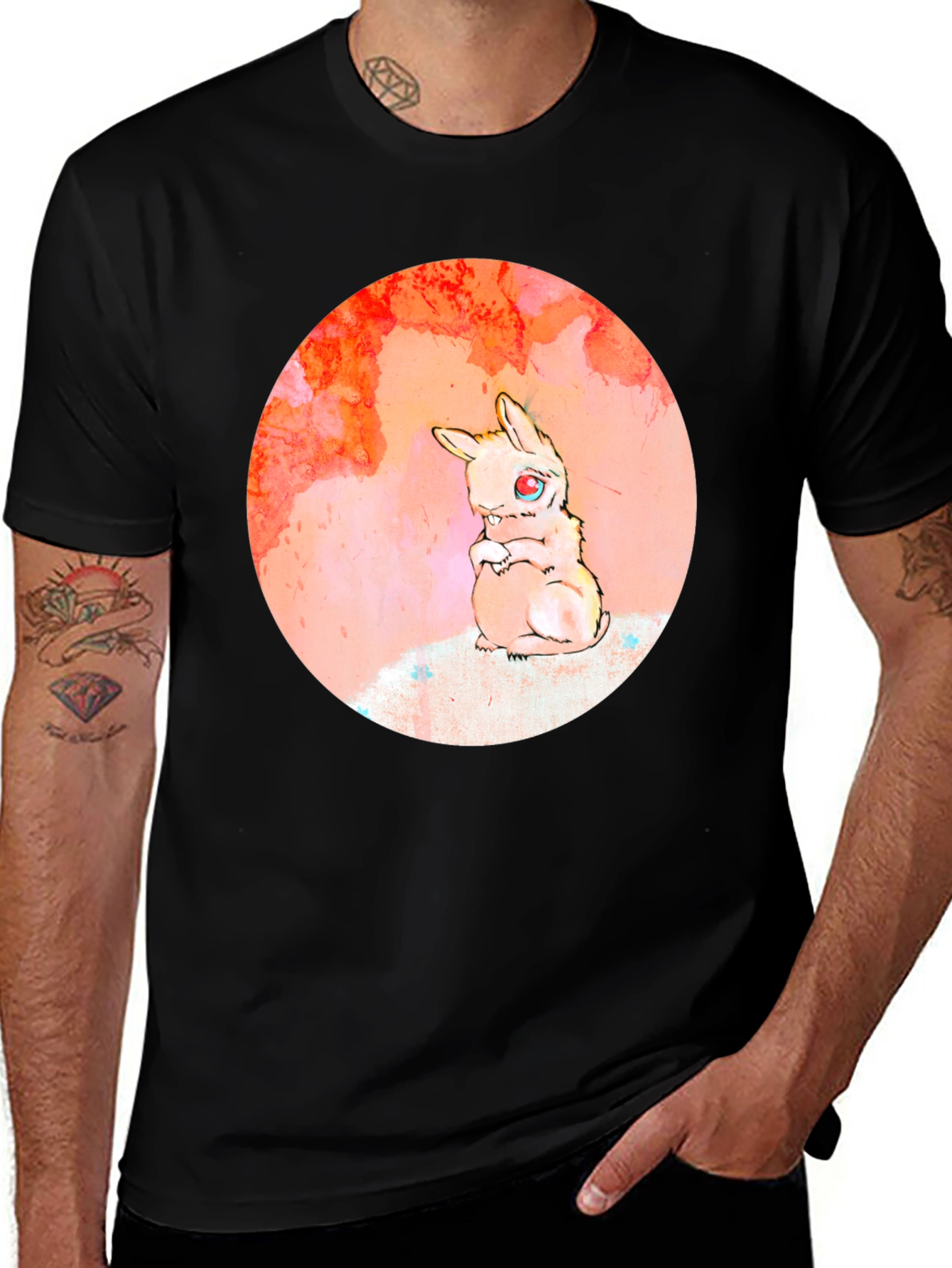 Variant 2 of Bunny Circle Graphic Tee - Unique Art Design