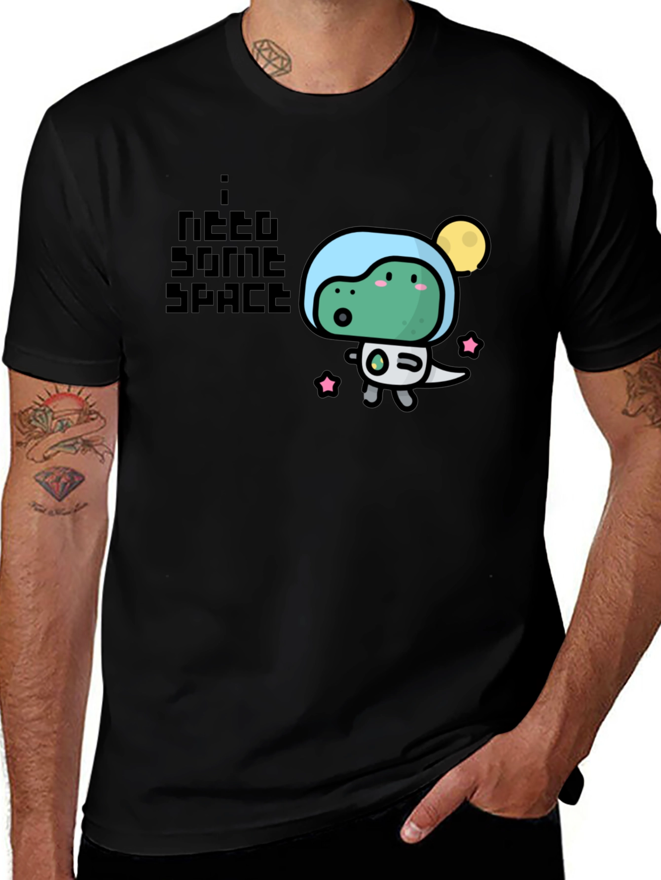 Variant 27 of I Need Some Space Black T-Shirt - Cute Dino Design
