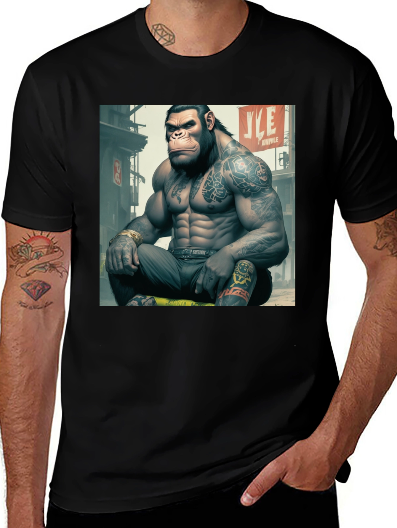 Variant 12 of Tattooed Gorilla Graphic Tee - Urban Style