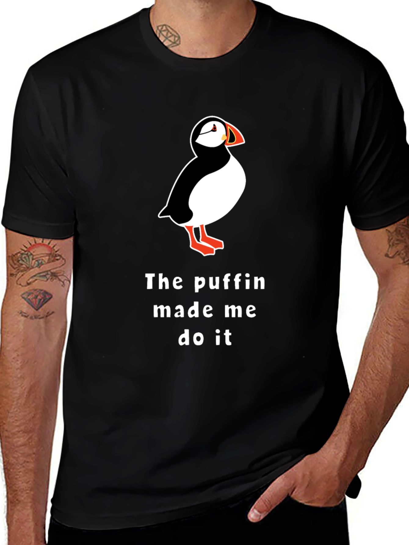 Variant 18 of Puffin Made Me Do It Black T-Shirt