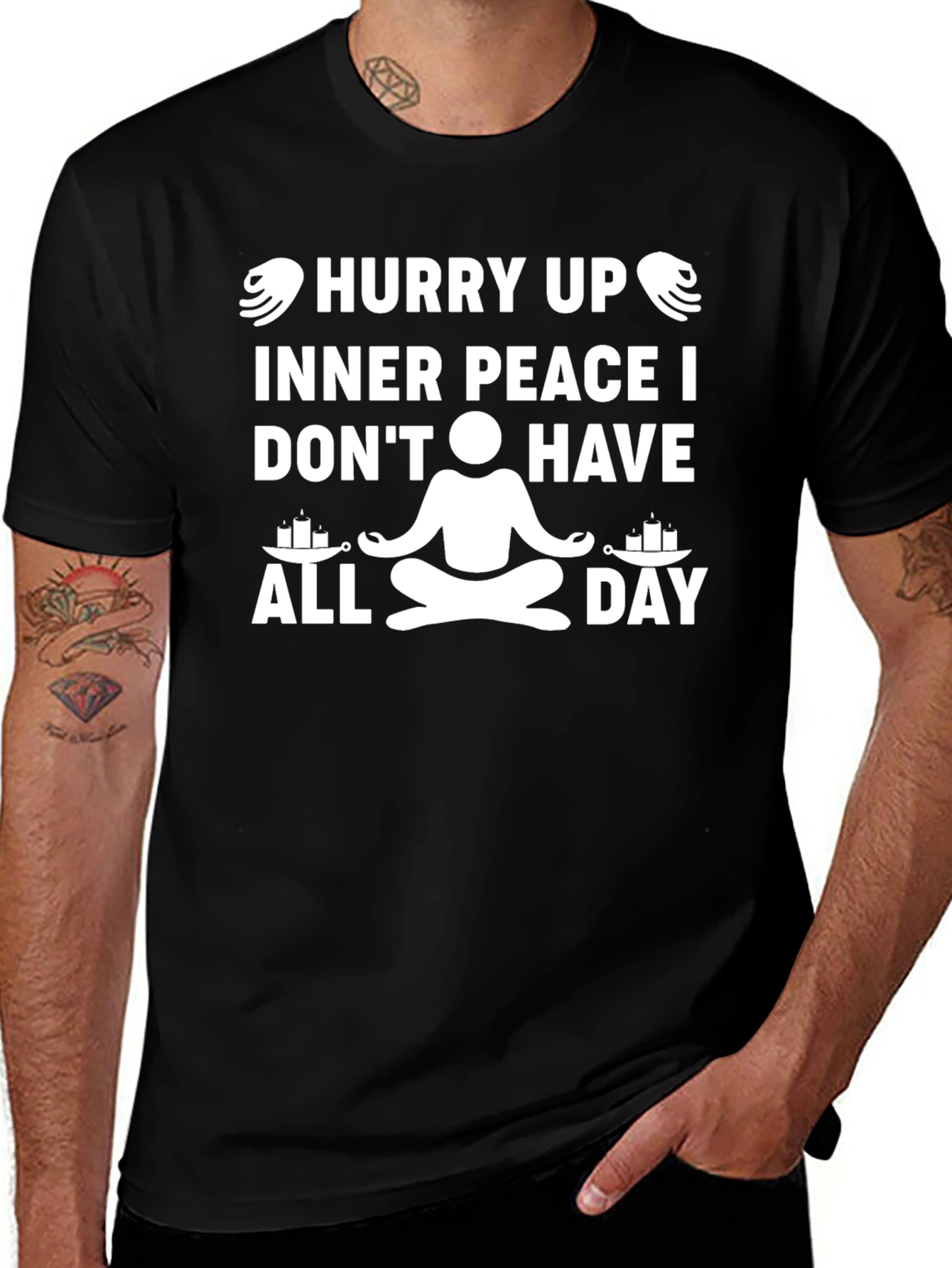 Variant 22 of Hurry Up Inner Peace T-Shirt: Funny Yoga Meditation Tee