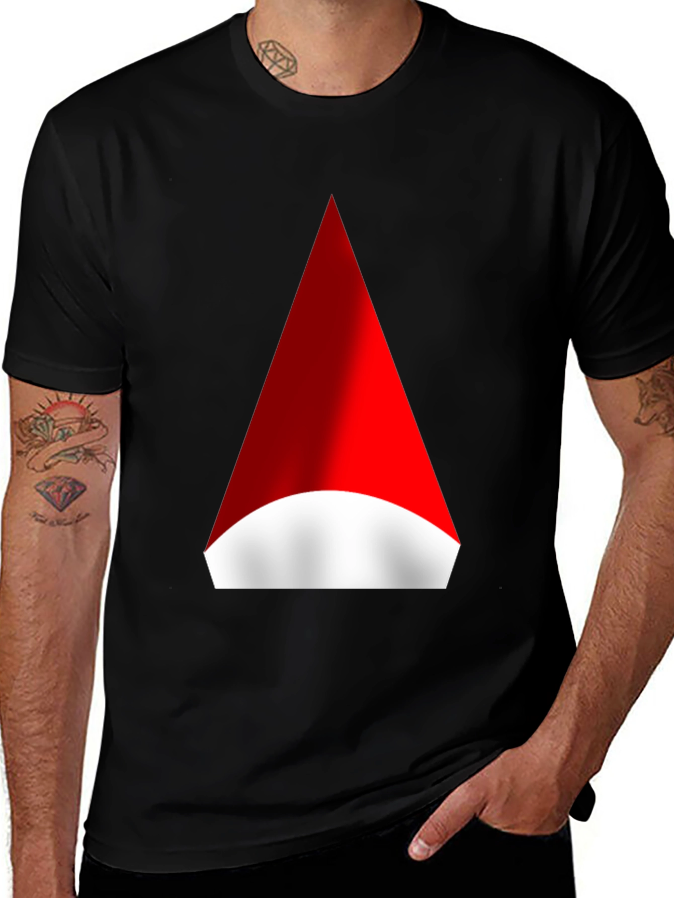 Variant 18 of Modern Red & White Triangle Graphic Black T-Shirt