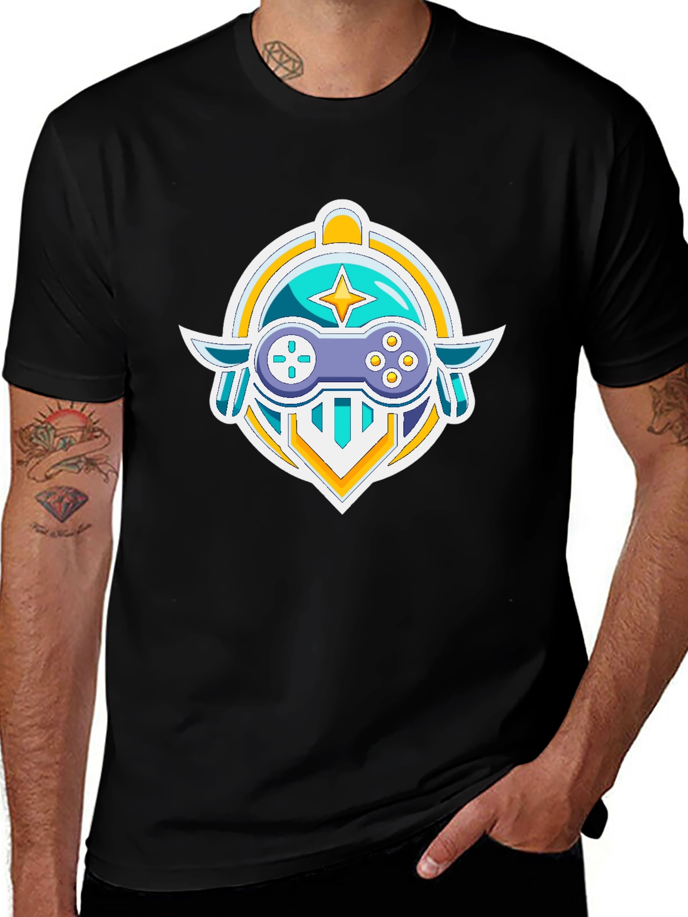 Variant 9 of Gamer's Crest Black T-Shirt - Controller Graphic Tee