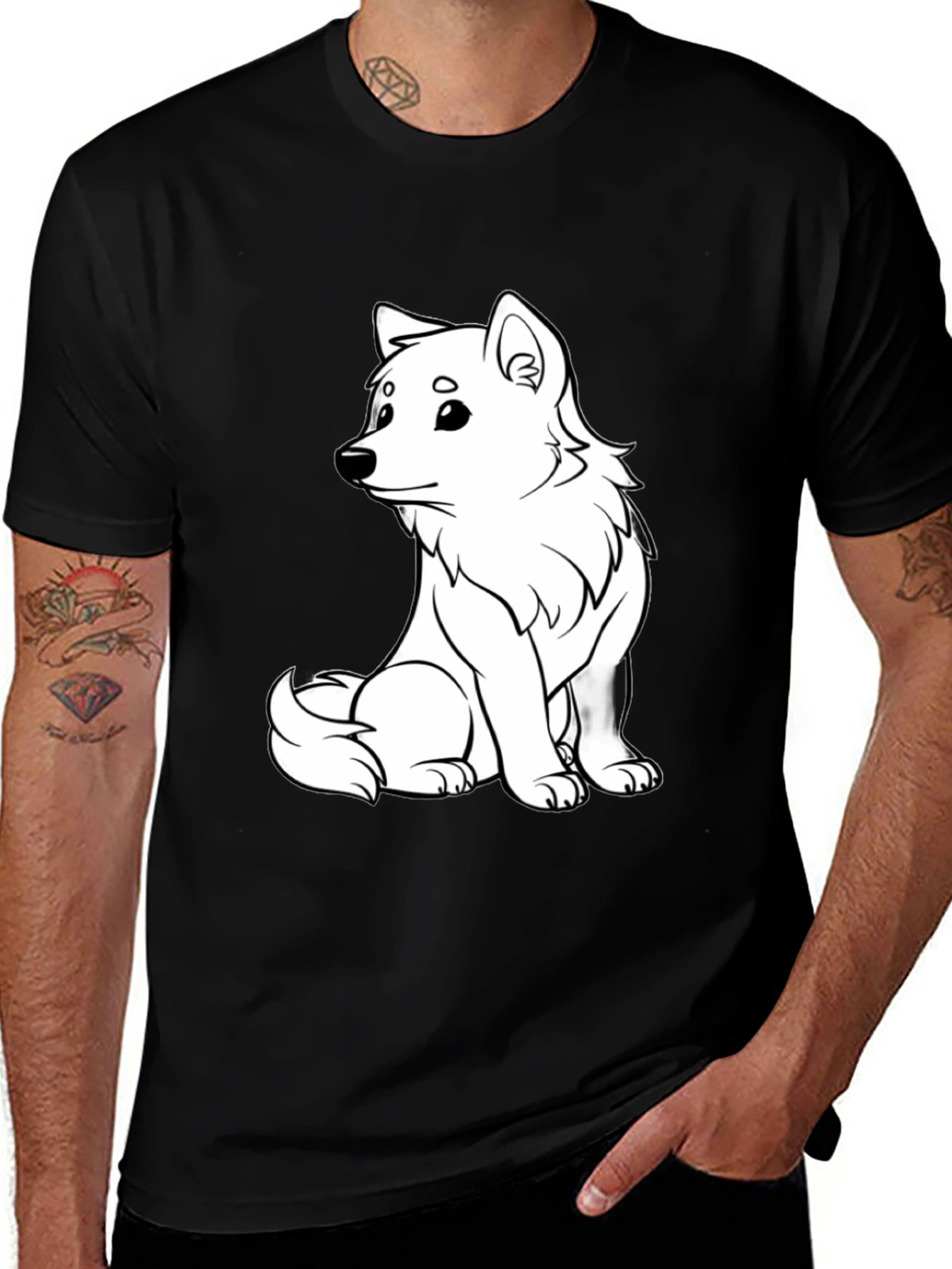 Variant 23 of Cute White Dog Graphic T-Shirt - Black