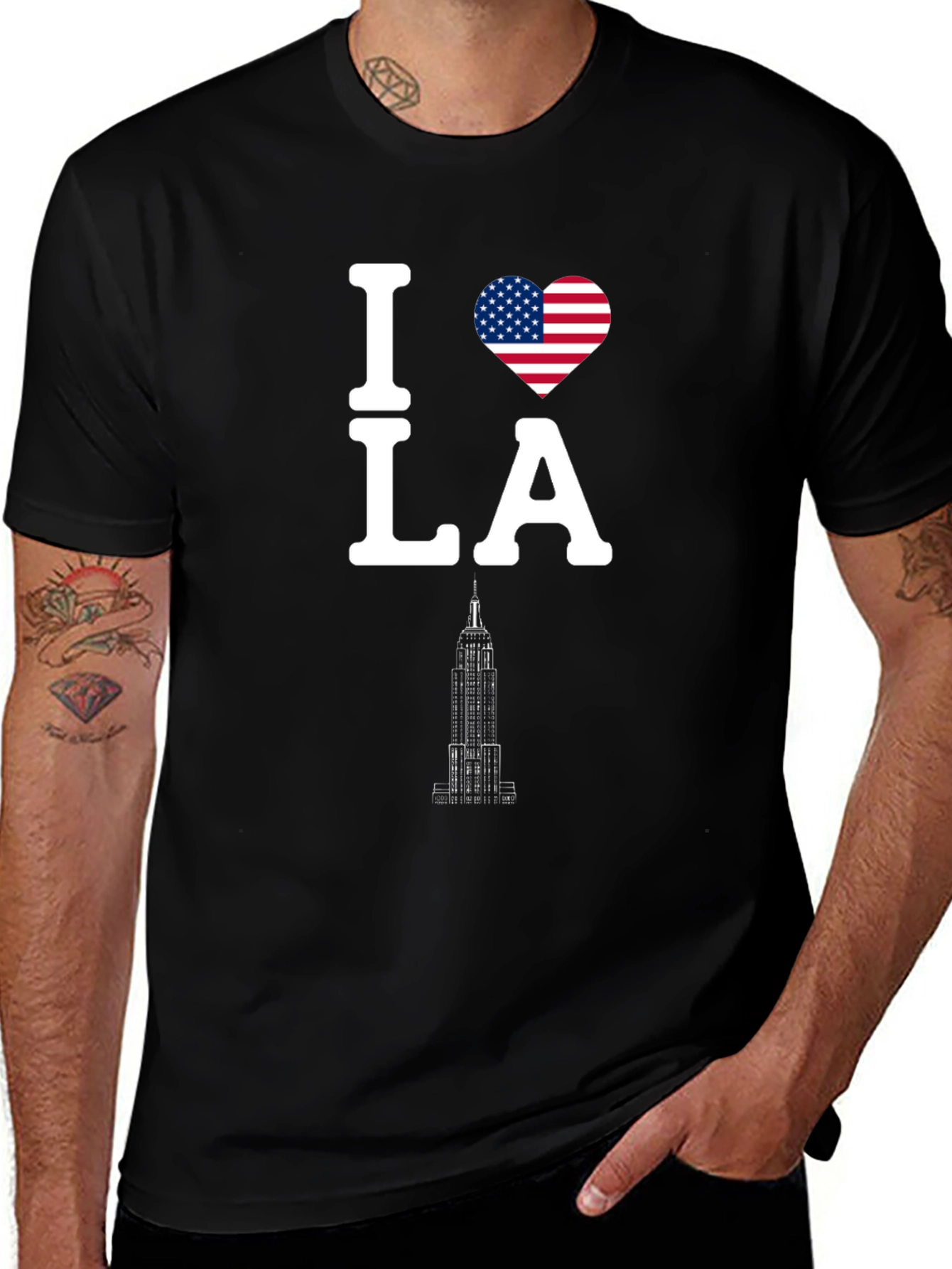 I Love LA T-Shirt with US Flag Heart Design