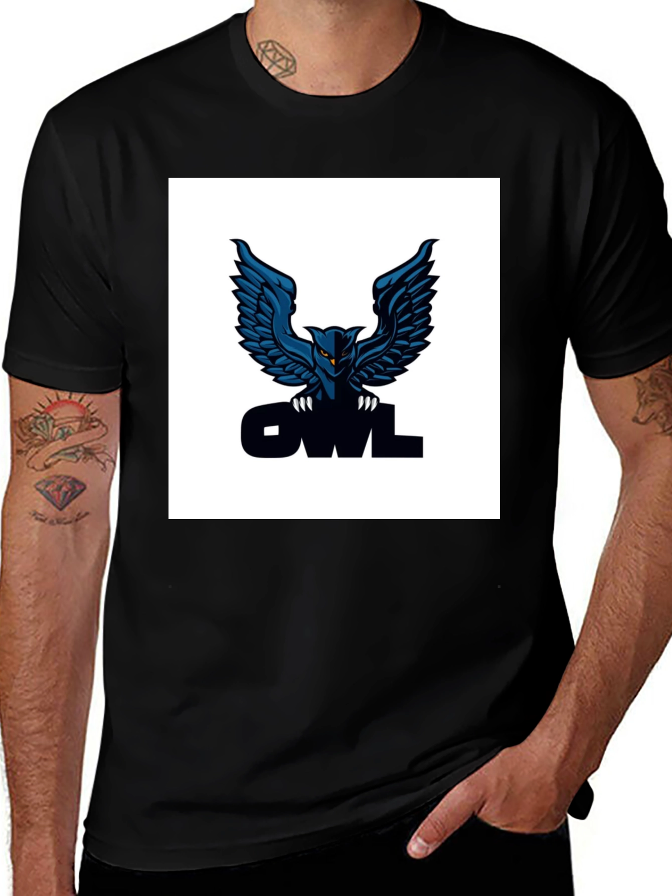 Variant 28 of Owl Graphic Print Black T-Shirt