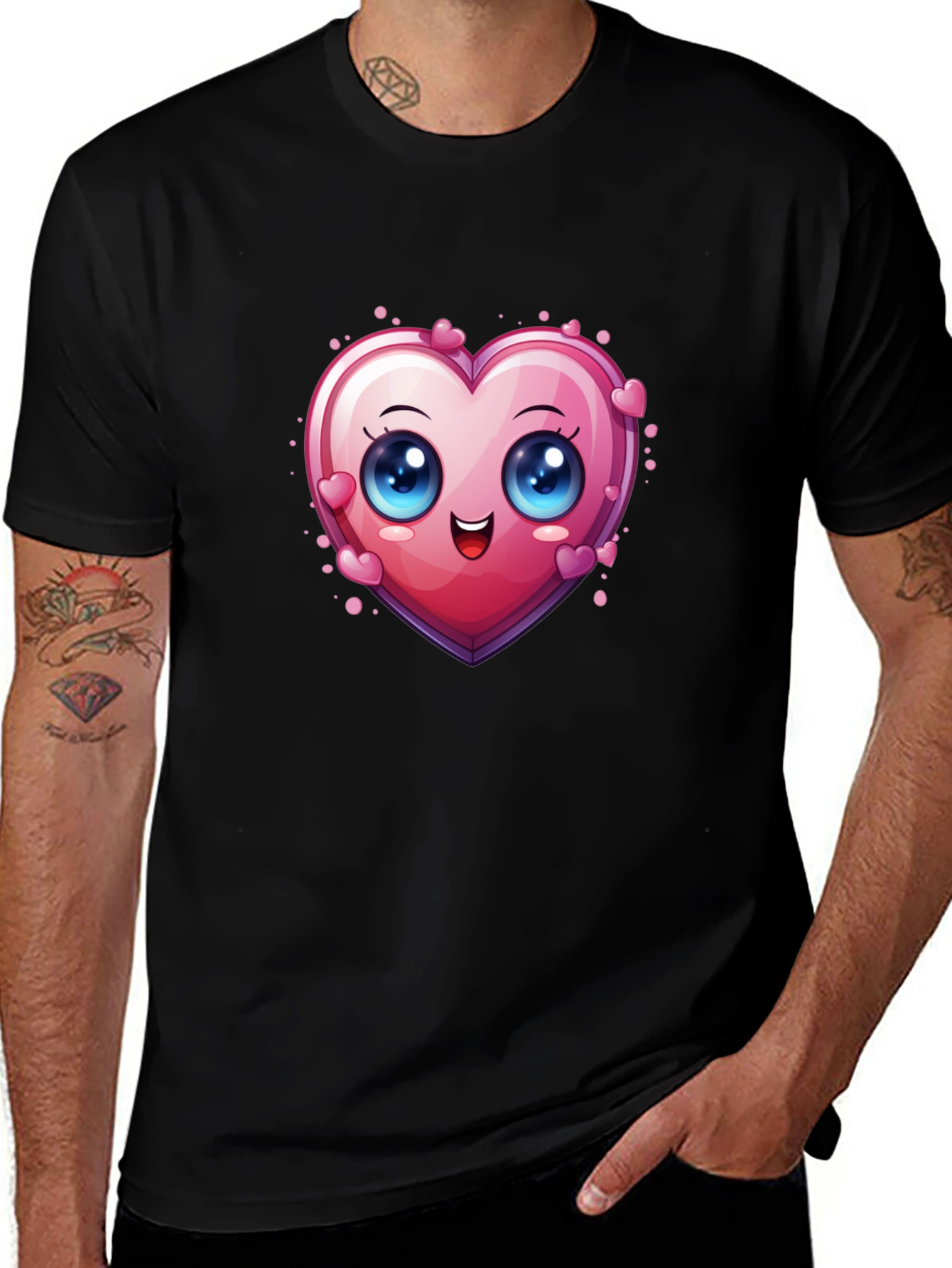 Black Cute Cartoon Heart Graphic T-Shirt main image