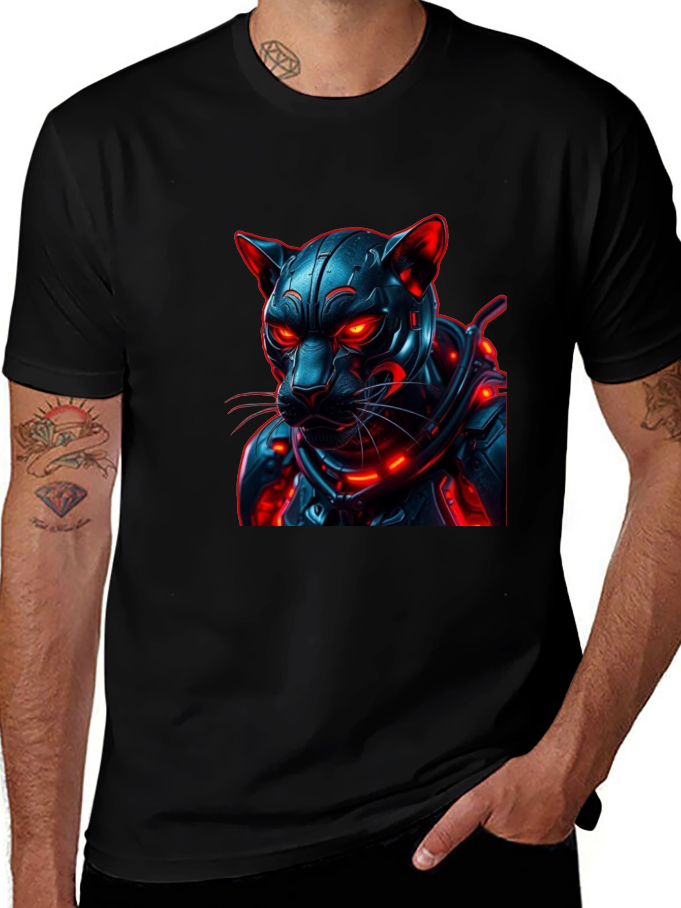 Variant 20 of Cyberpunk Panther Graphic Tee - Black
