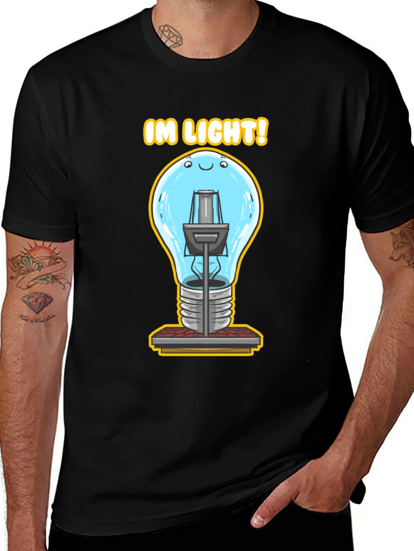 Variant 13 of Humorous "IM LIGHT!" Lightbulb Graphic Tee