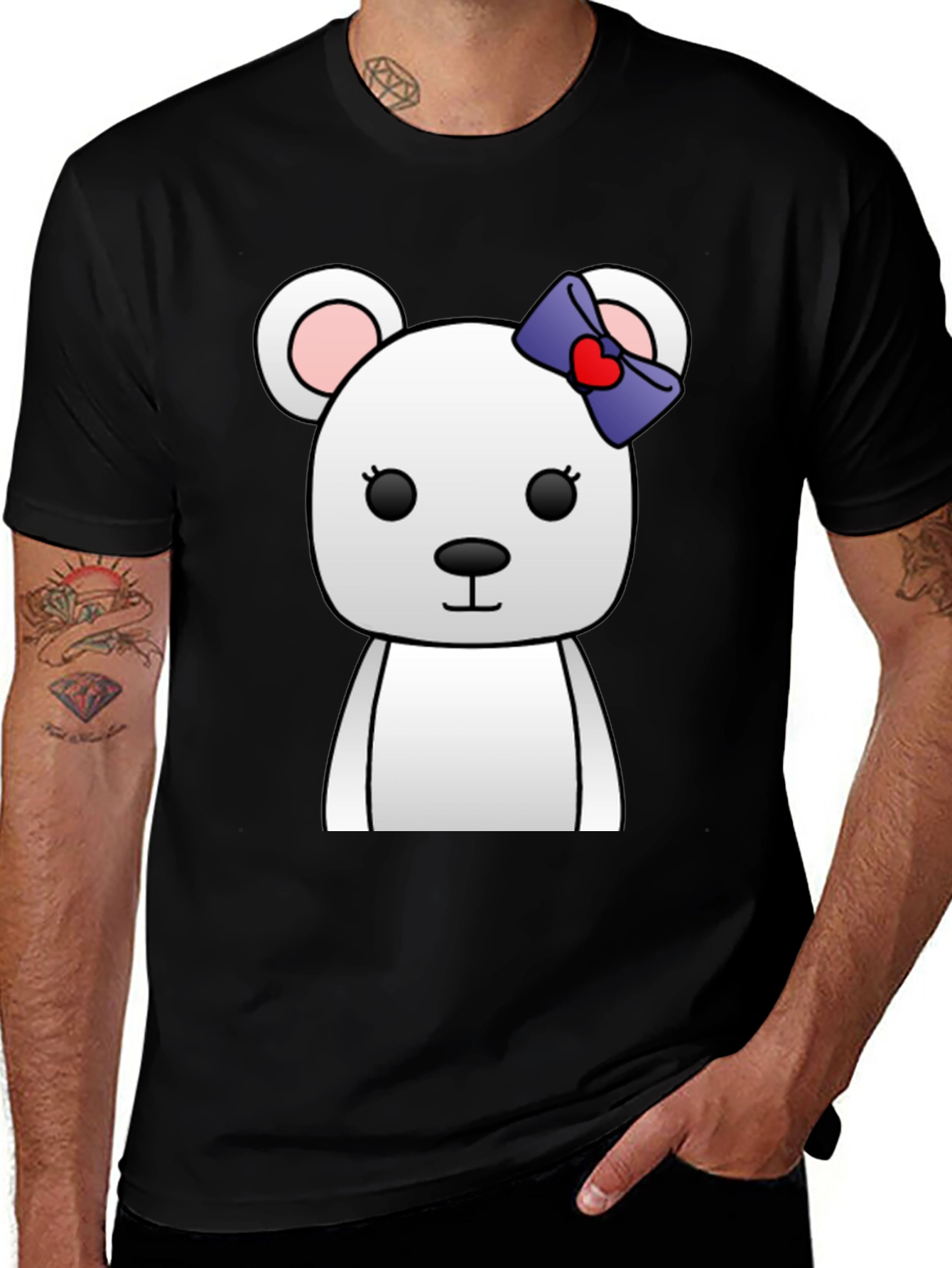 Black Cute Cartoon Bear T-Shirt - Unisex Black Tee main image