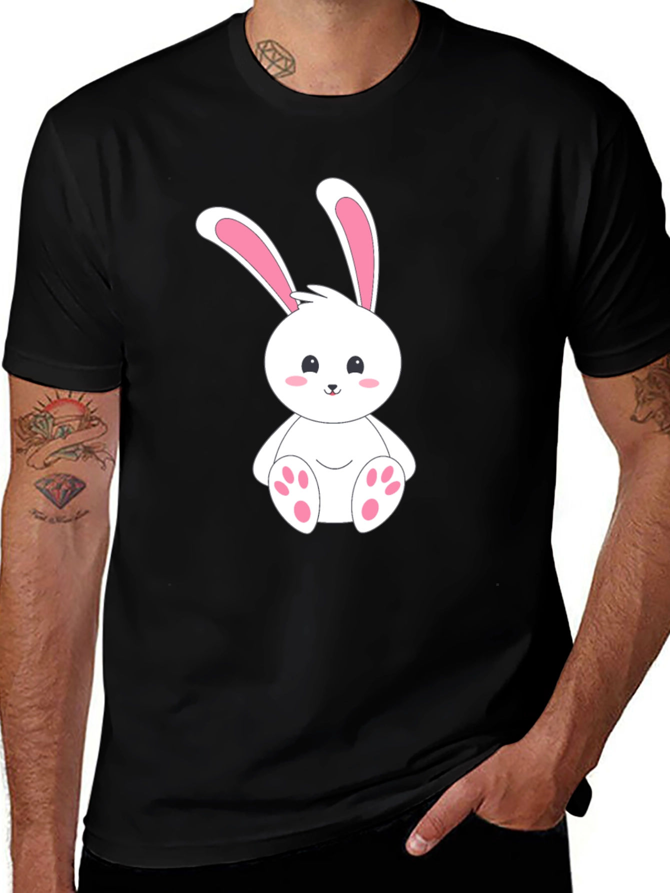 Variant 26 of Cute Bunny Graphic Tee - Black T-Shirt