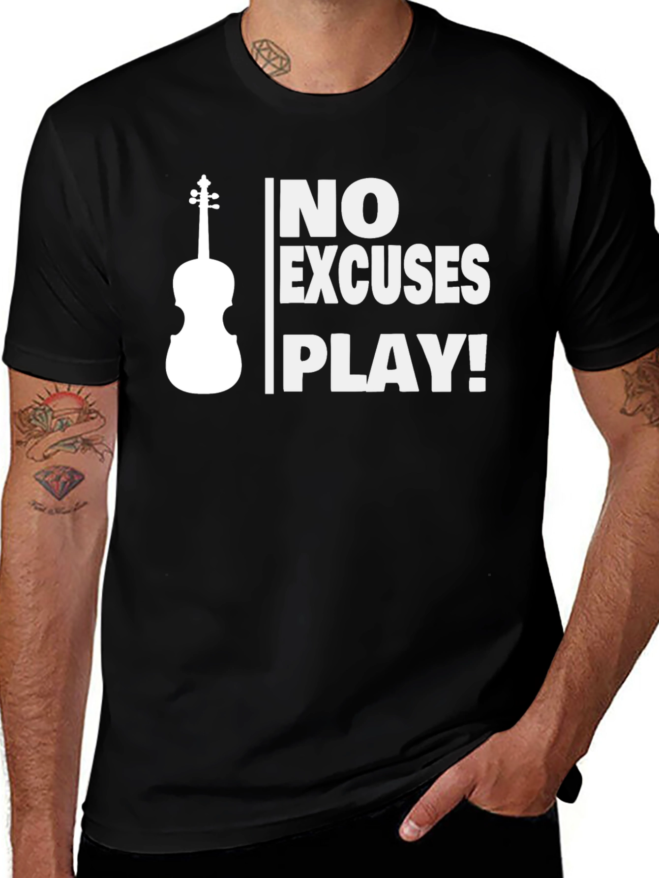 Variant 6 of No Excuses Play Violin Black T-Shirt