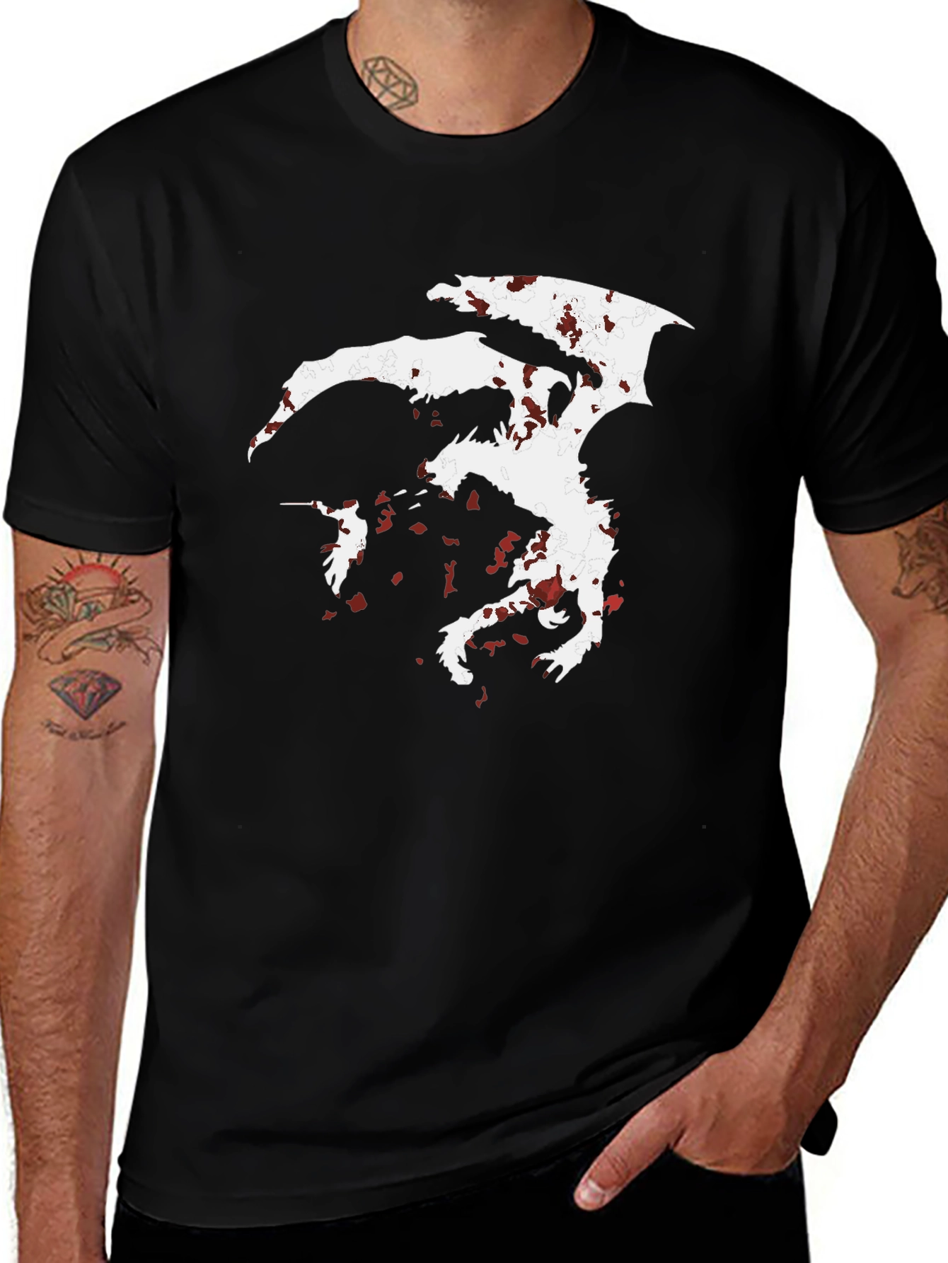 Variant 6 of Dragon Silhouette Graphic Tee - Men's Black T-Shirt
