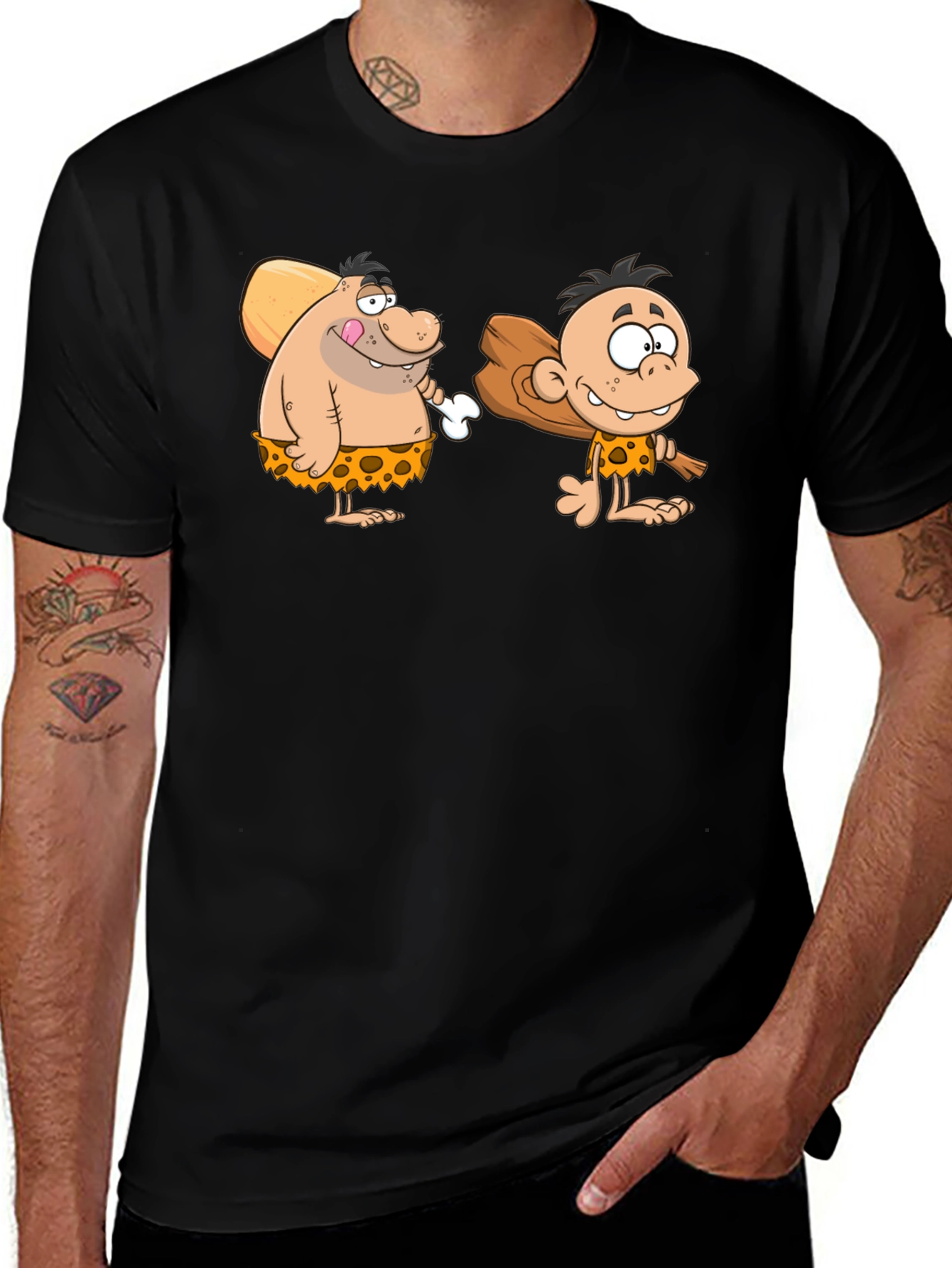 Variant 2 of Cartoon Caveman Black T-Shirt