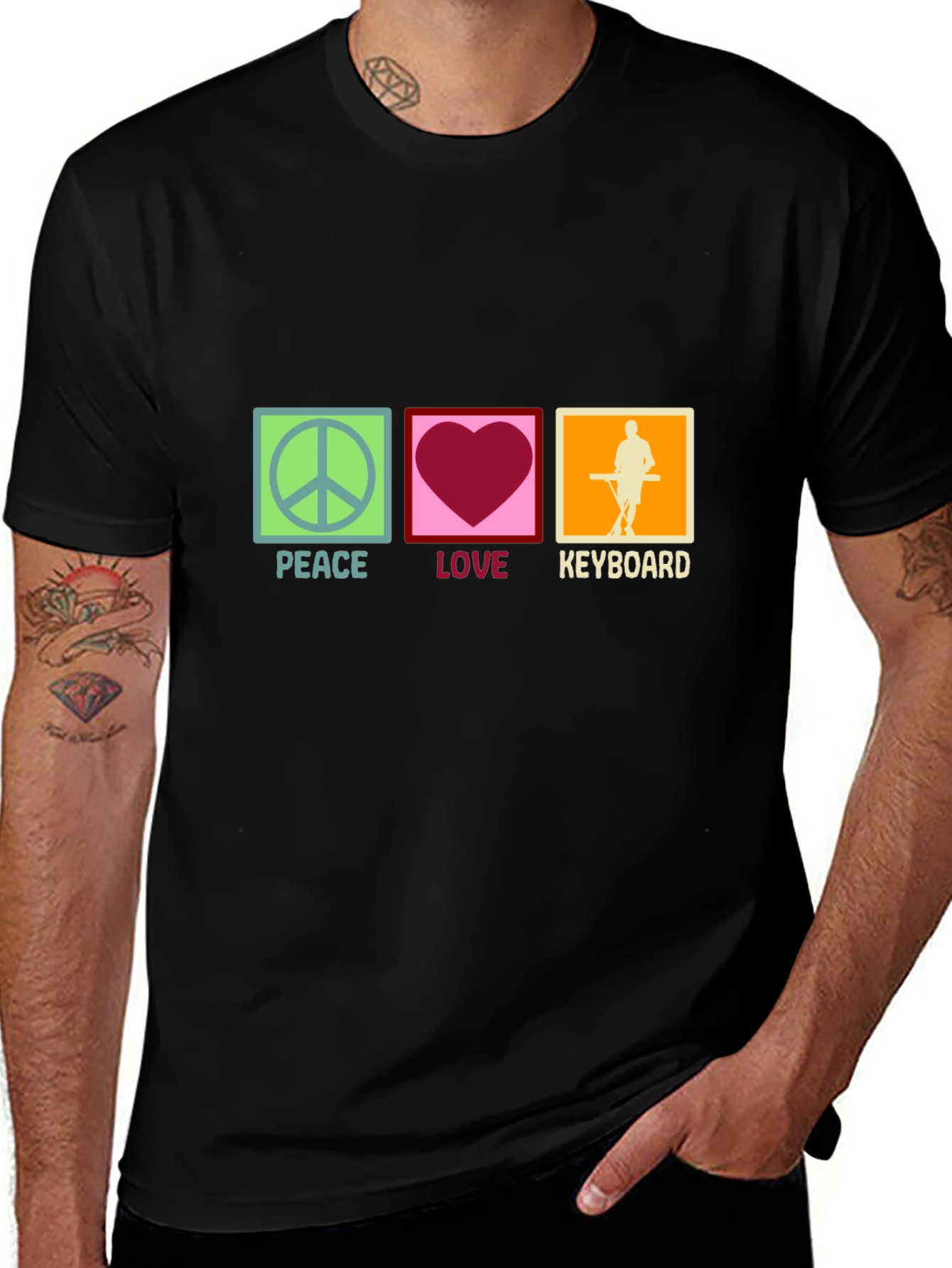 Variant 12 of Peace Love Keyboard T-Shirt - Musician Tee