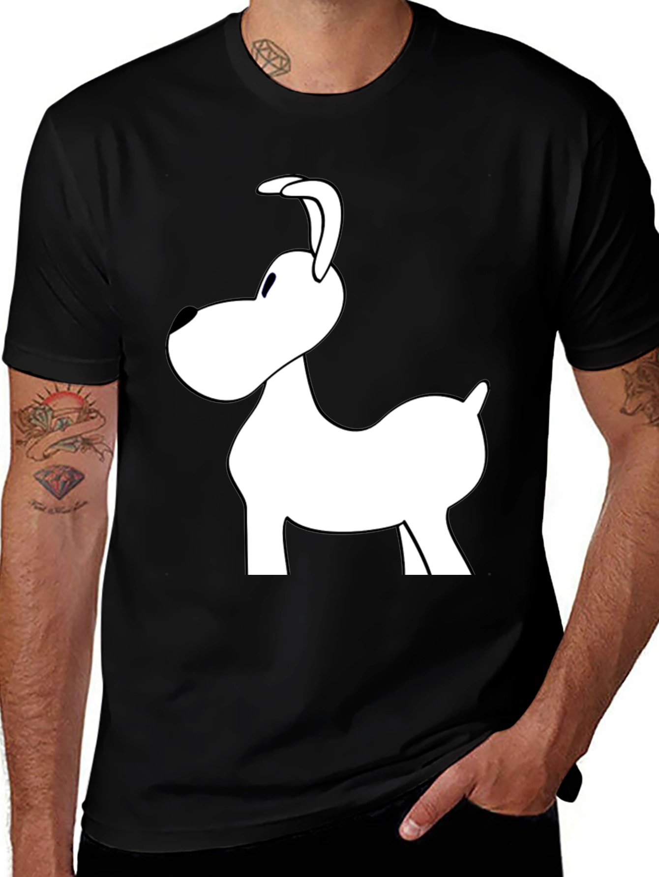 Variant 30 of Cartoon Dog Graphic Tee - Black Cotton Blend