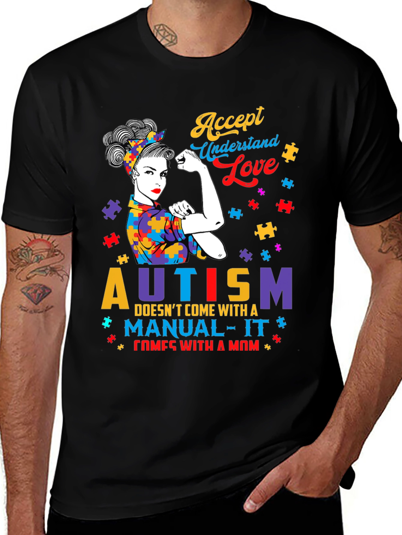 Autism Mom Graphic Tee - Accept Understand Love T-Shirt