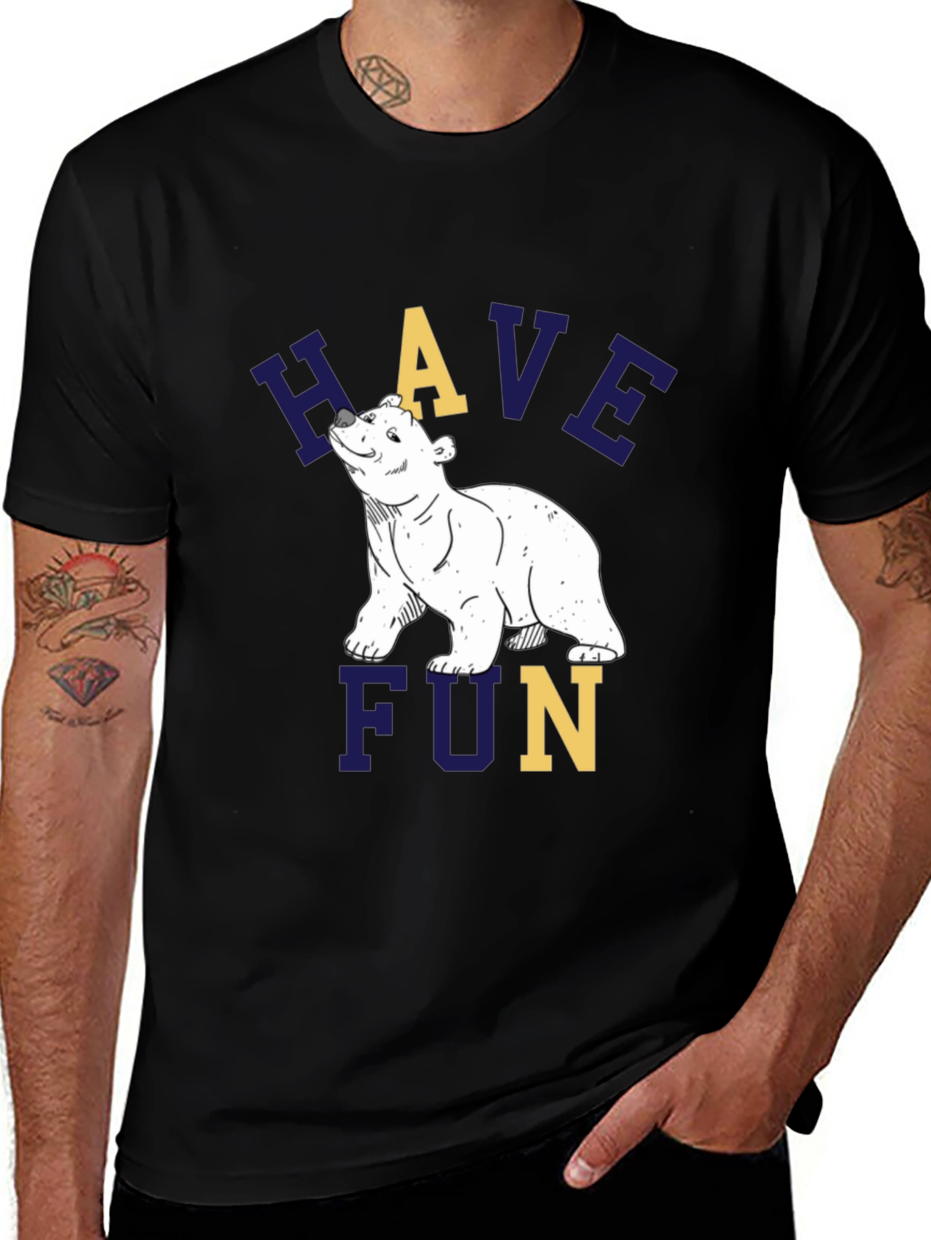 Variant 11 of Bear Graphic T-Shirt - "Have Fun" Crew Neck Tee