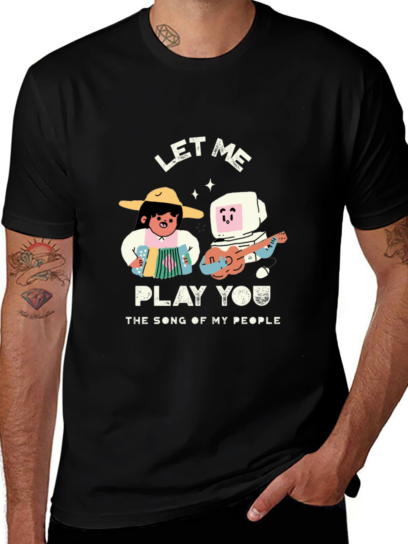 Variant 2 of Let Me Play You Tee - Musician & Robot Design