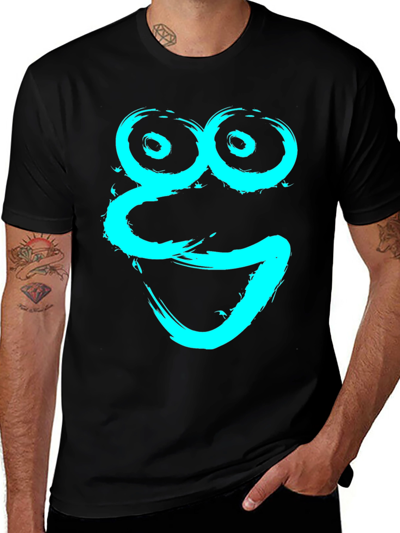 Variant 3 of Abstract Brushstroke Face Graphic Black T-Shirt