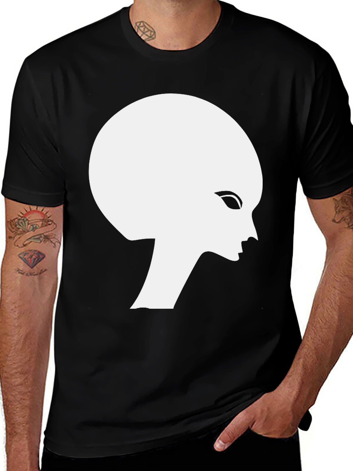 Variant 27 of Alien Silhouette Graphic Tee - Black Cotton T-Shirt