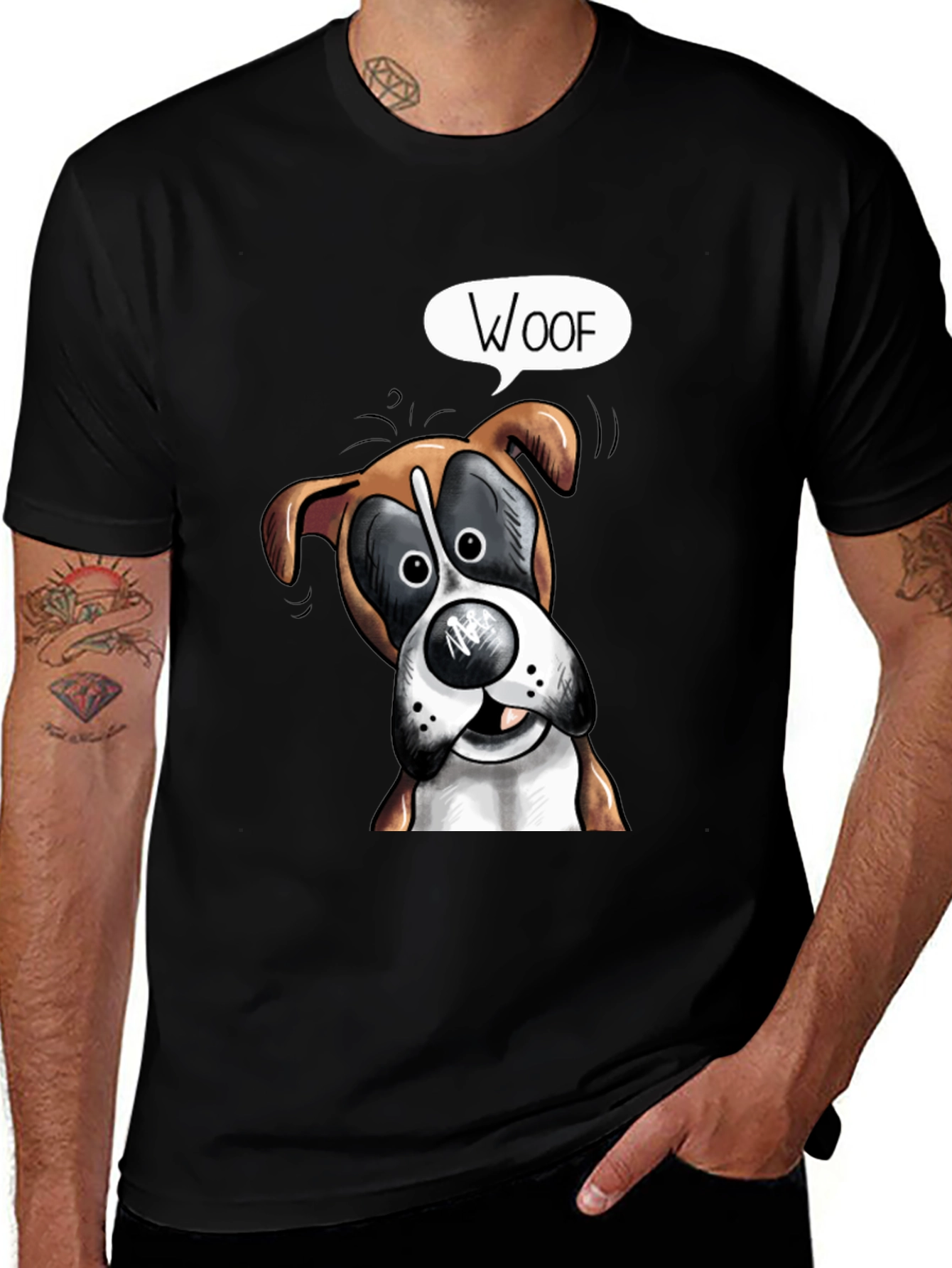 Variant 10 of Woof Dog Graphic T-Shirt - Black Crew Neck Tee
