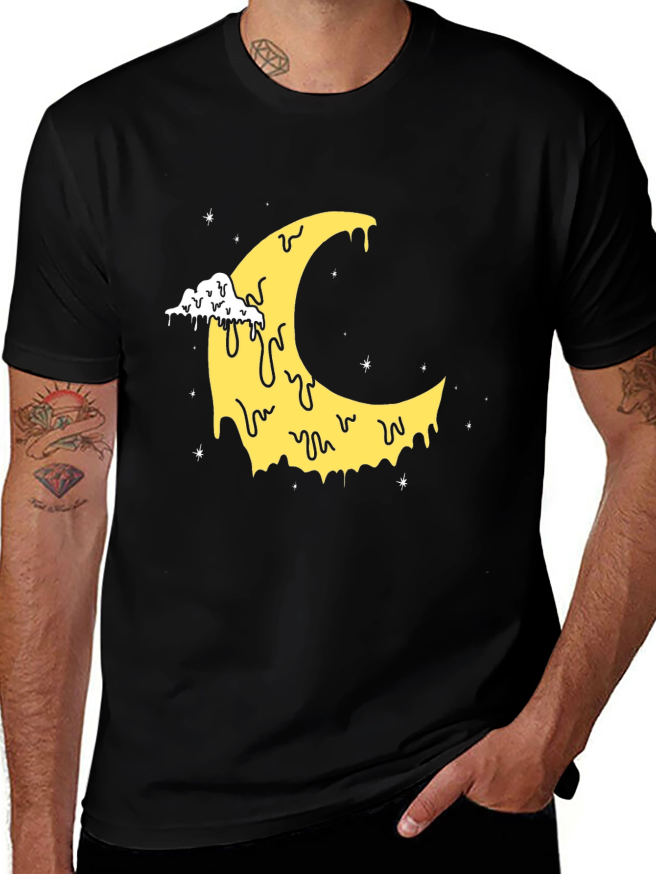 Variant 8 of Melting Moon Graphic T-Shirt - Black Crew Neck