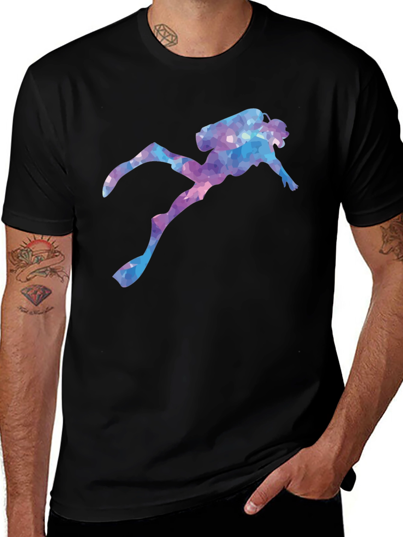 Variant 11 of Geometric Scuba Diver Black T-Shirt