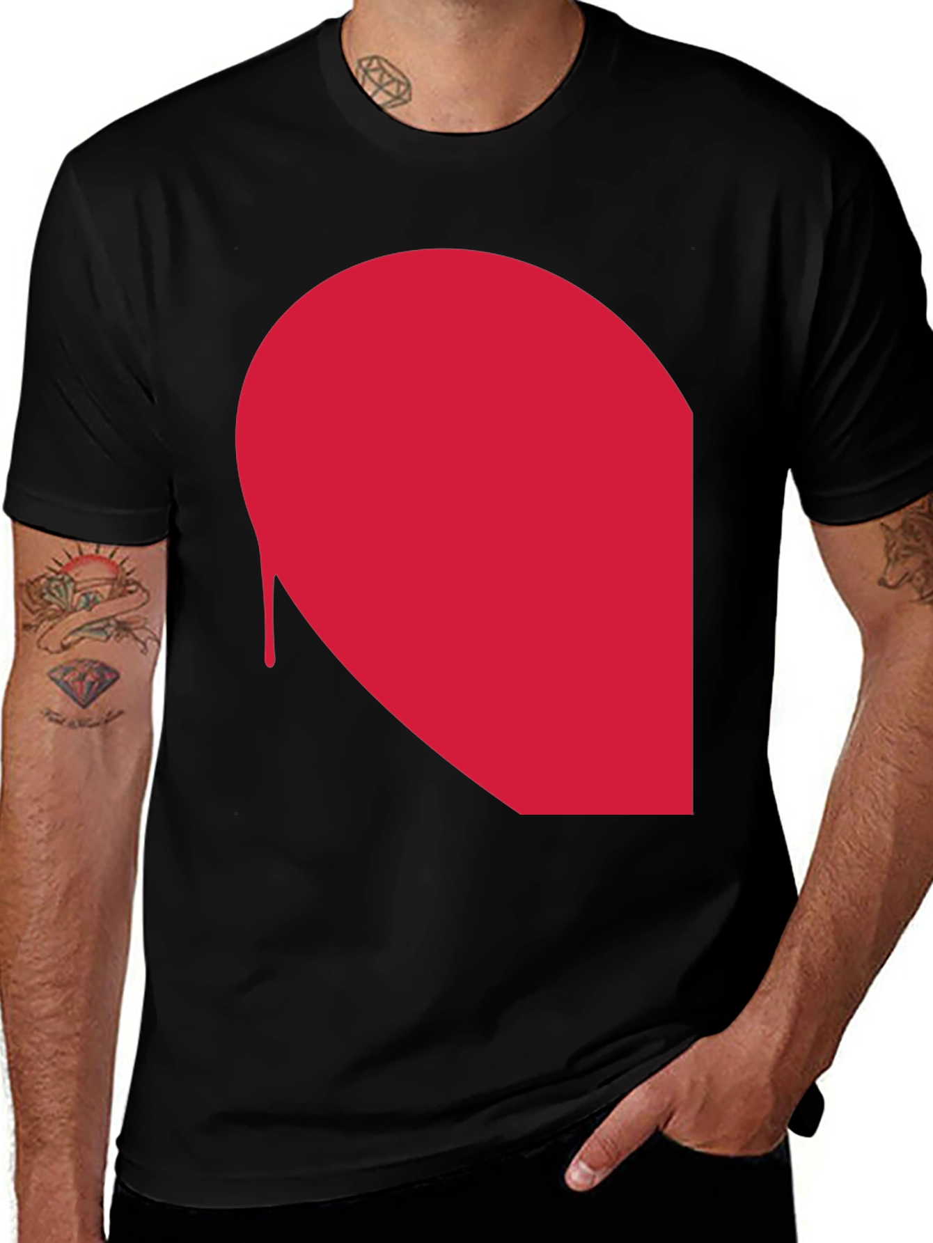 Modern Red Drip Graphic Black T-Shirt