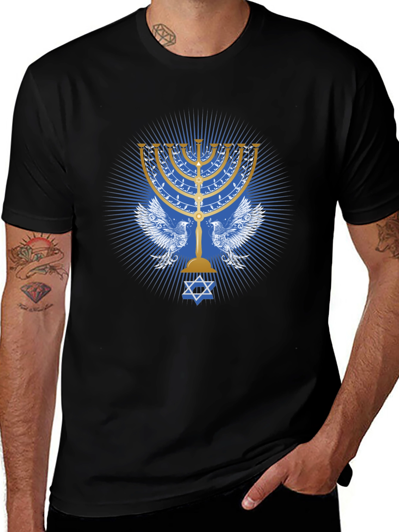 Hanukkah Menorah Eagle Graphic T-Shirt